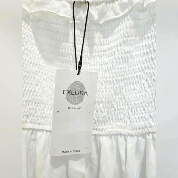 EXLURA White Smocked Flutter Sleeve Boho Cottagecore Maxi Dress - Picture 6 of 11